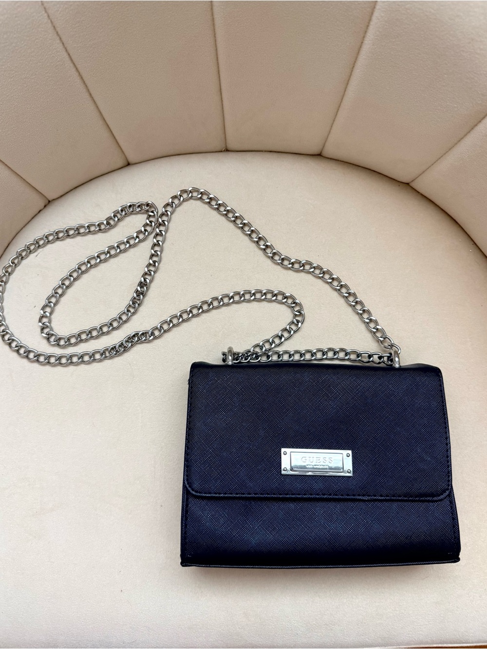 GUESS Black Crossbody with Silver Chain Strap